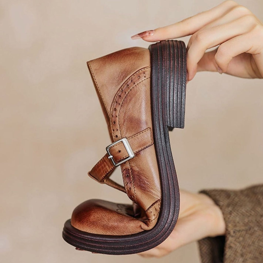 Women's Brogue T-Strap Buckle Mary Jane Flats