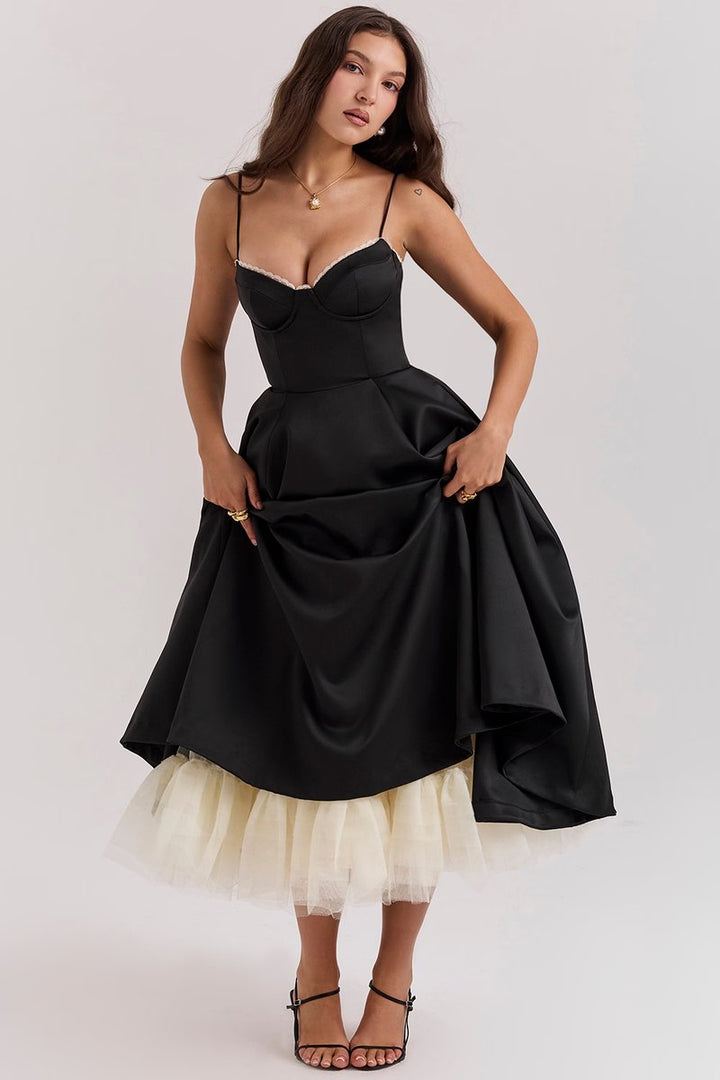 Women's Bustier Midi Cocktail Party Dress Full Skirt