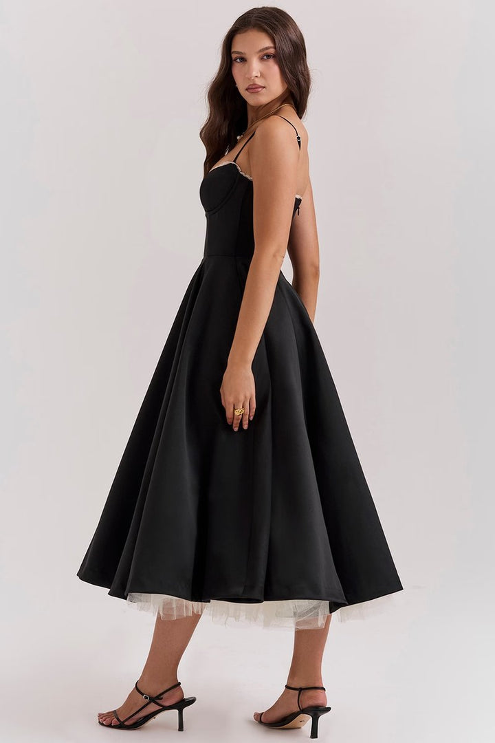 Women's Bustier Midi Cocktail Party Dress Full Skirt