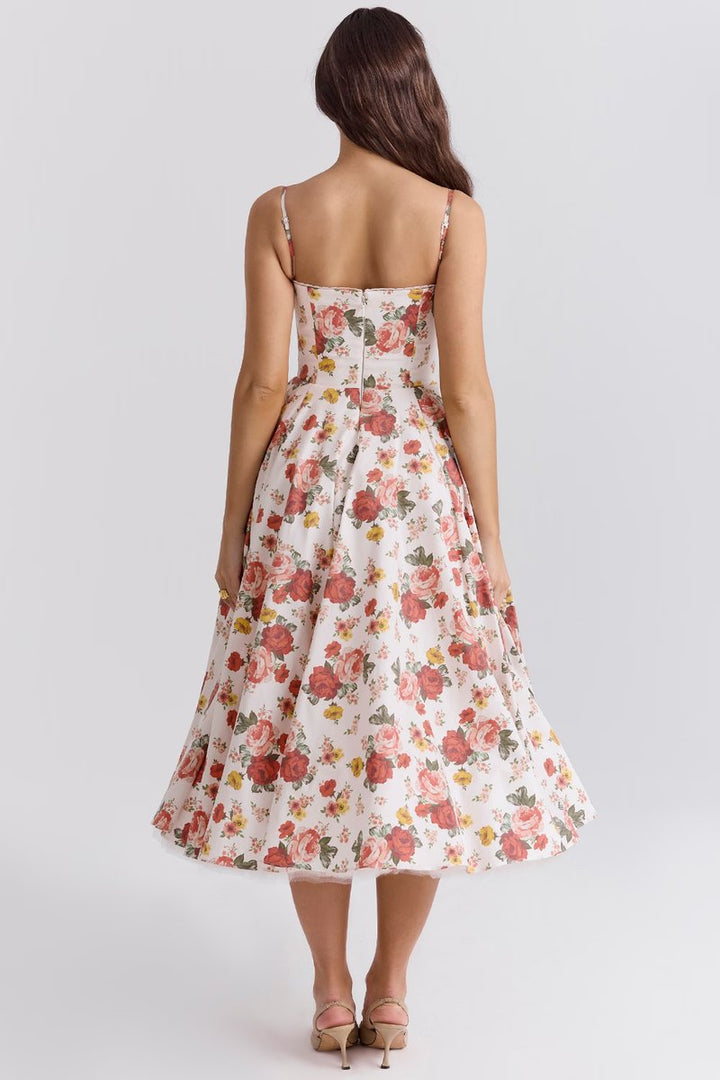 Women's Bustier Midi Cocktail Party Dress Full Skirt