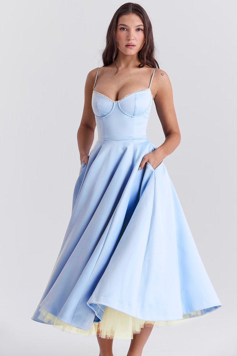 Women's Bustier Midi Cocktail Party Dress Full Skirt