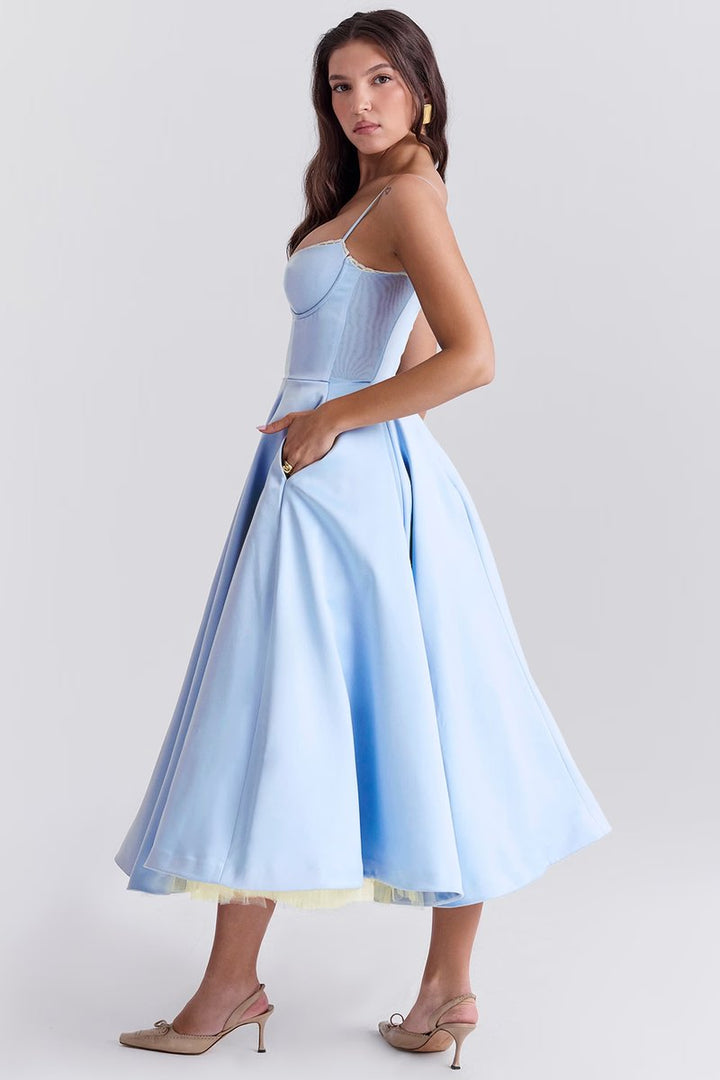 Women's Bustier Midi Cocktail Party Dress Full Skirt