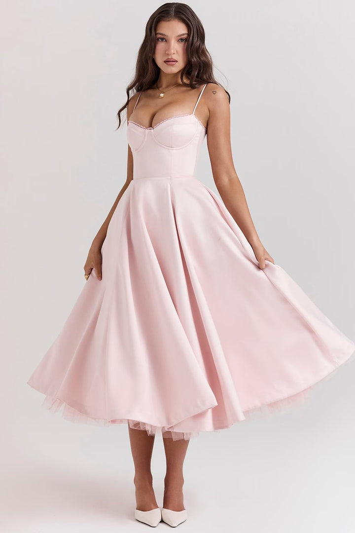 Women's Bustier Midi Cocktail Party Dress Full Skirt