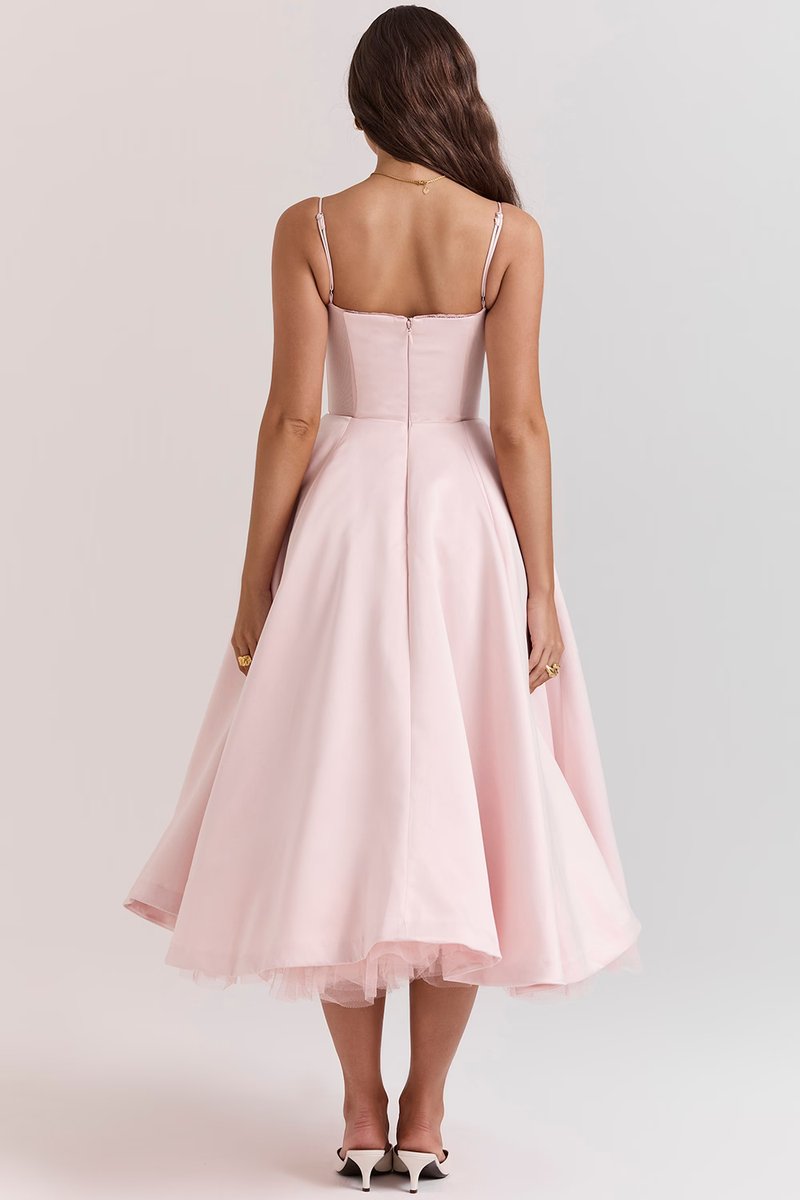 Women's Bustier Midi Cocktail Party Dress Full Skirt