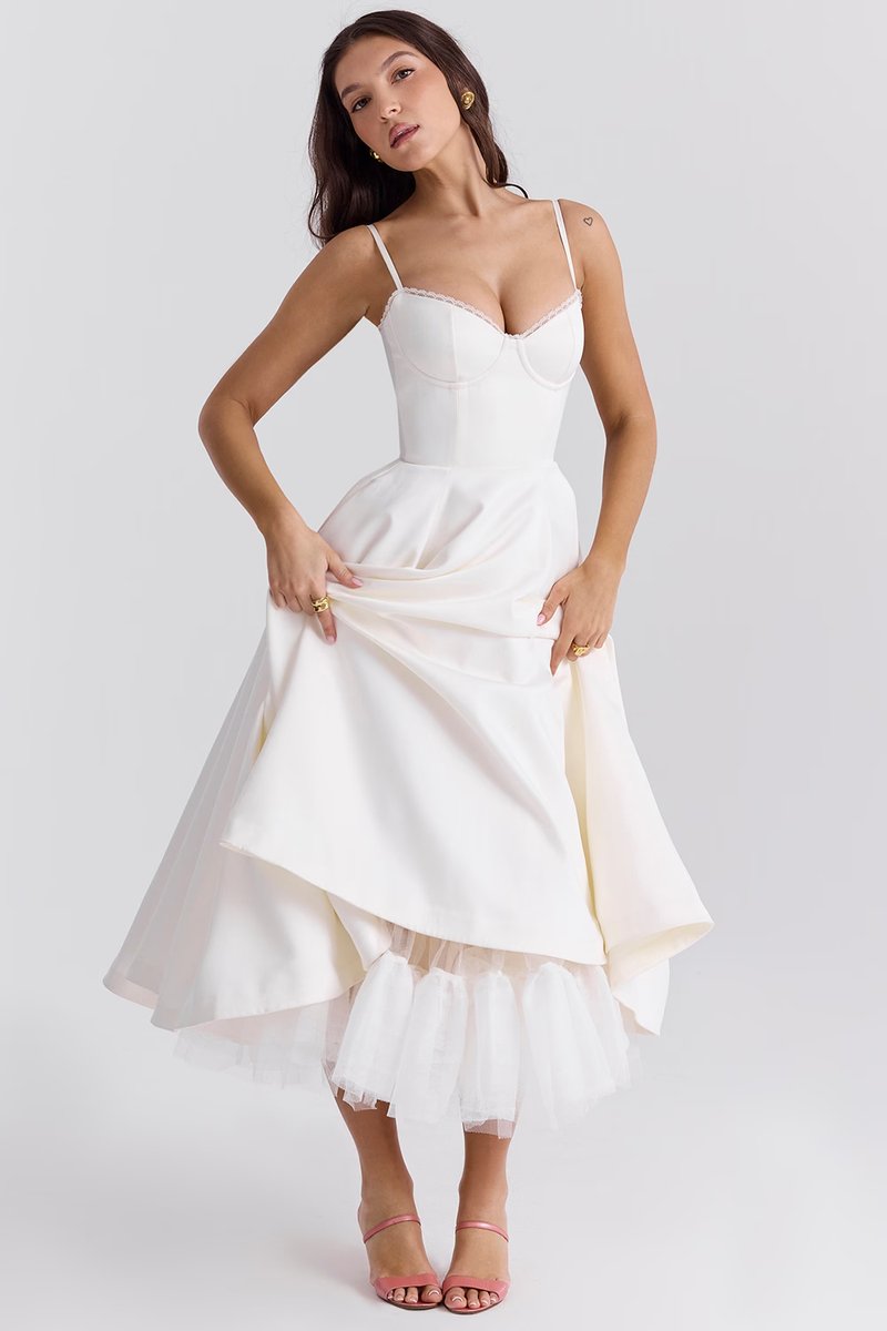Women's Bustier Midi Cocktail Party Dress Full Skirt