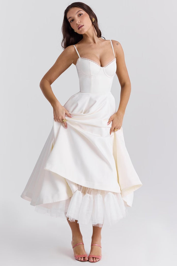 Women's Bustier Midi Cocktail Party Dress Full Skirt