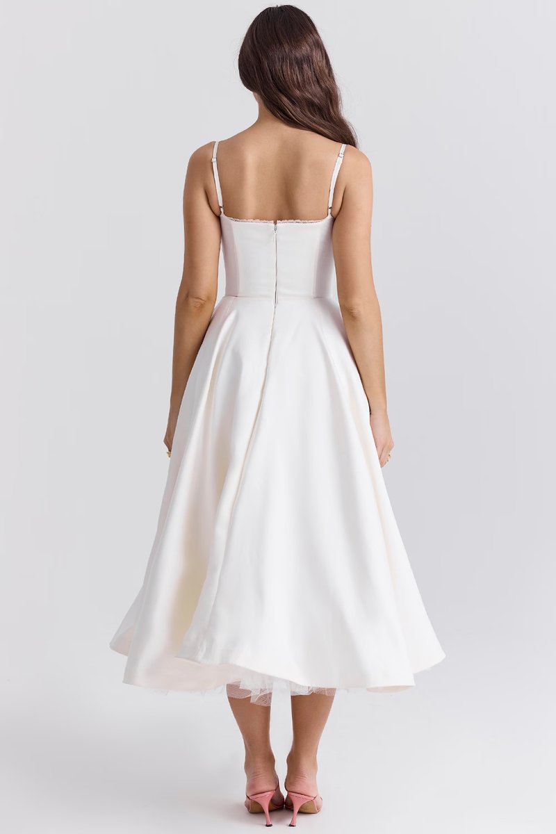 Women's Bustier Midi Cocktail Party Dress Full Skirt