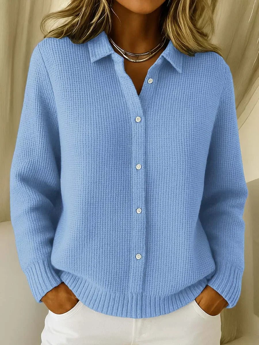 Women's Button-Front Ribbed Knit Long-Sleeve Cardigan Sweater - Blue