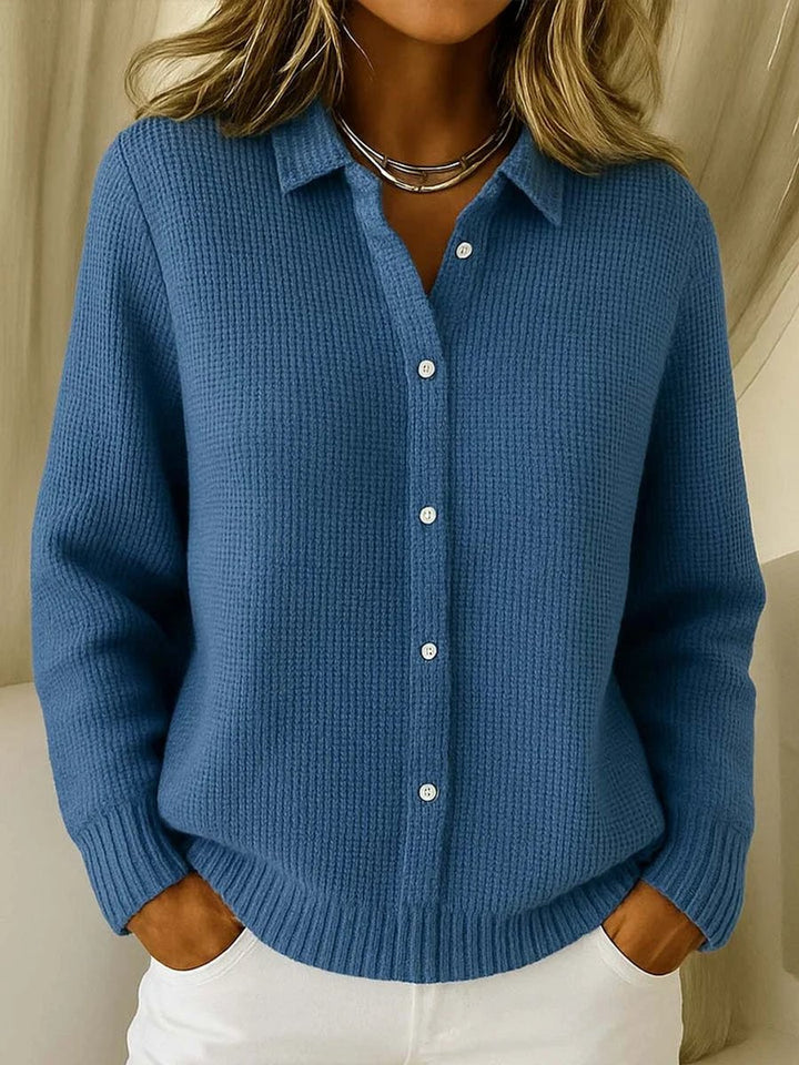 Women's Button-Front Ribbed Knit Long-Sleeve Cardigan Sweater - Dark Blue