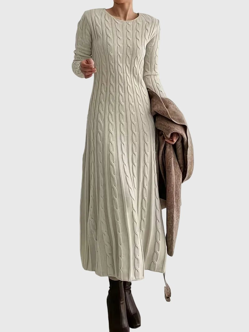 Women's Cable-Knit Long-Sleeve Midi Sweater Dress - Apricot
