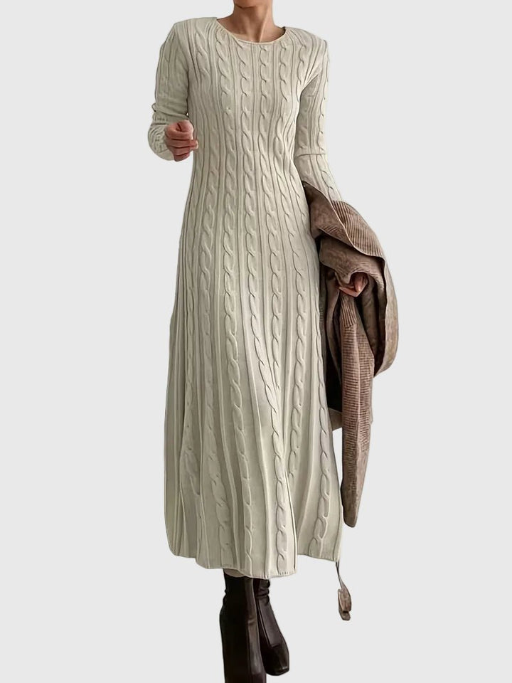 Women's Cable-Knit Long-Sleeve Midi Sweater Dress - Apricot