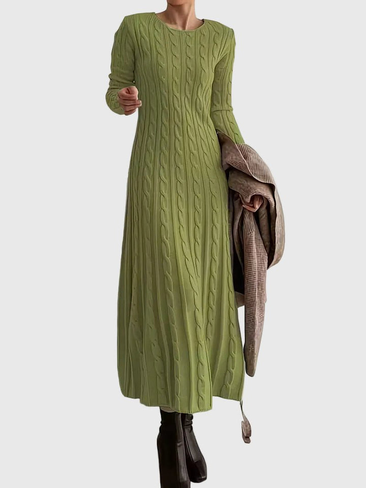 Women's Cable-Knit Long-Sleeve Midi Sweater Dress - Green