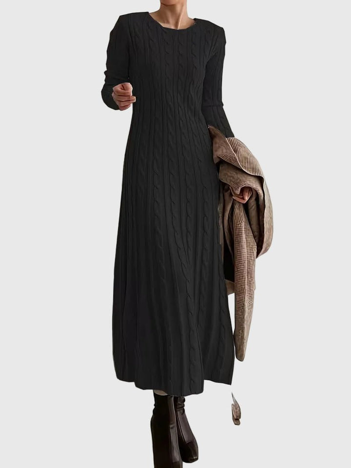 Women's Cable-Knit Long-Sleeve Midi Sweater Dress - Black