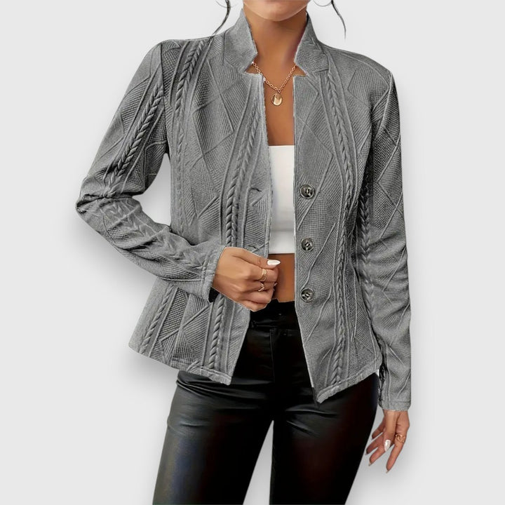 Women's Cable-Knit Mock-Neck Long-Sleeve Fitted Sweater Top - Gray