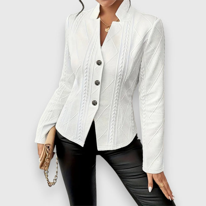 Women's Cable-Knit Mock-Neck Long-Sleeve Fitted Sweater Top - White