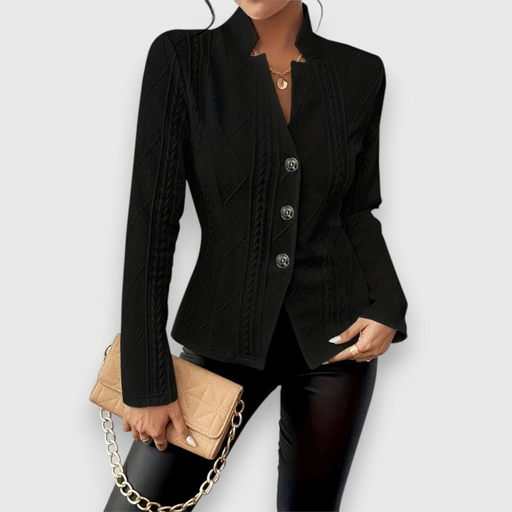 Women's Cable-Knit Mock-Neck Long-Sleeve Fitted Sweater Top - Black
