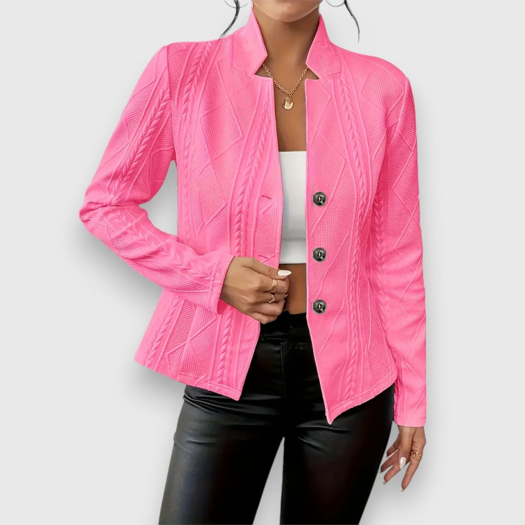 Women's Cable-Knit Mock-Neck Long-Sleeve Fitted Sweater Top - Pink