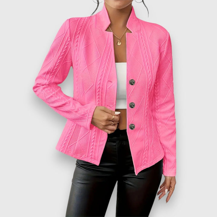 Women's Cable-Knit Mock-Neck Long-Sleeve Fitted Sweater Top - Pink