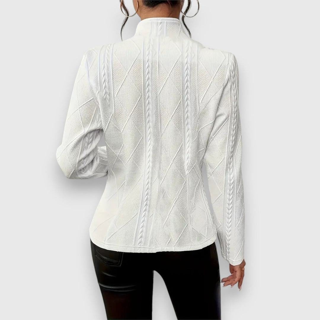 Women's Cable-Knit Mock-Neck Long-Sleeve Fitted Sweater Top
