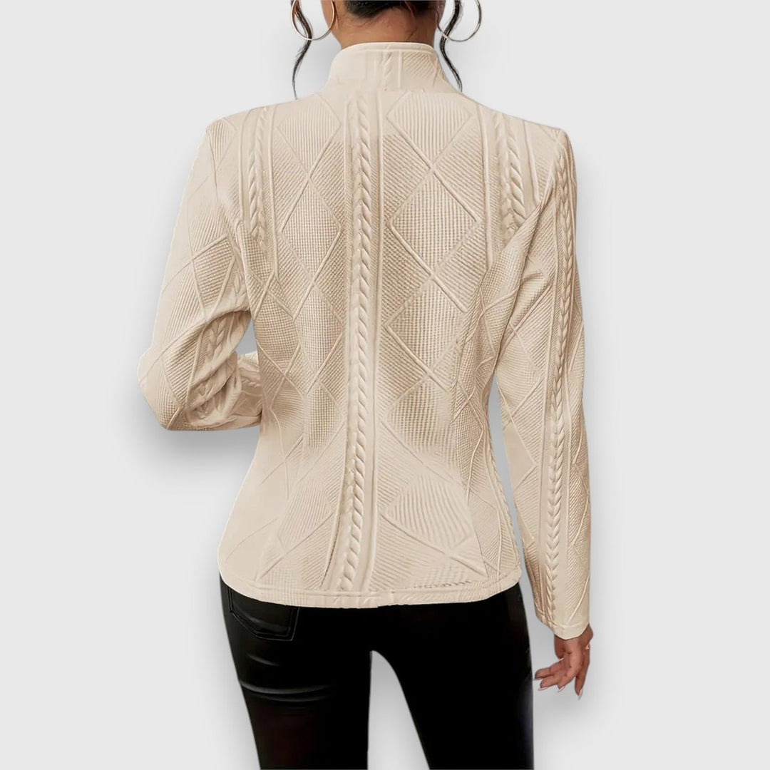 Women's Cable-Knit Mock-Neck Long-Sleeve Fitted Sweater Top