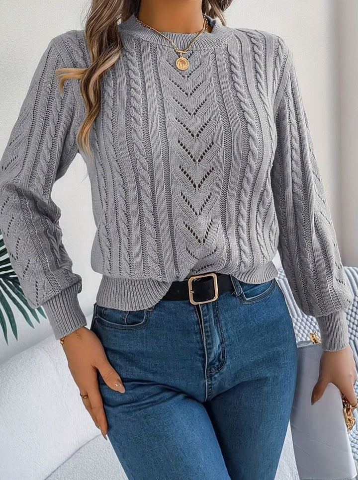 Women's Cable-Knit Openwork Round-Neck Pullover Sweater