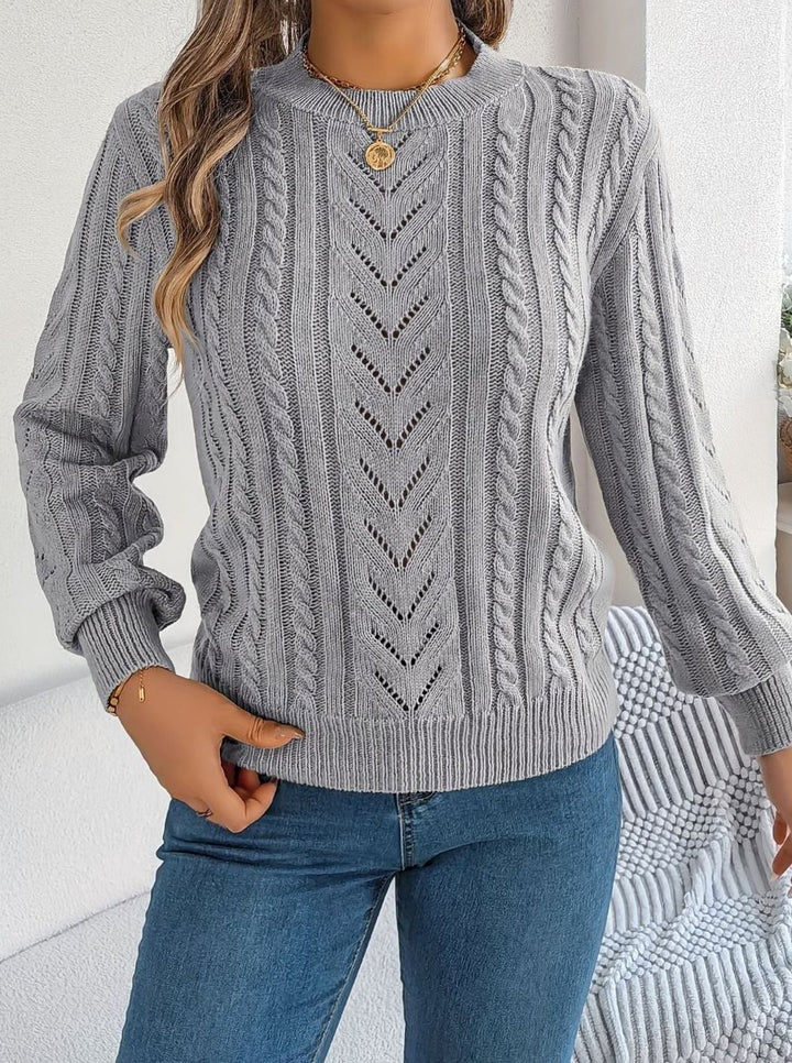 Women's Cable-Knit Openwork Round-Neck Pullover Sweater