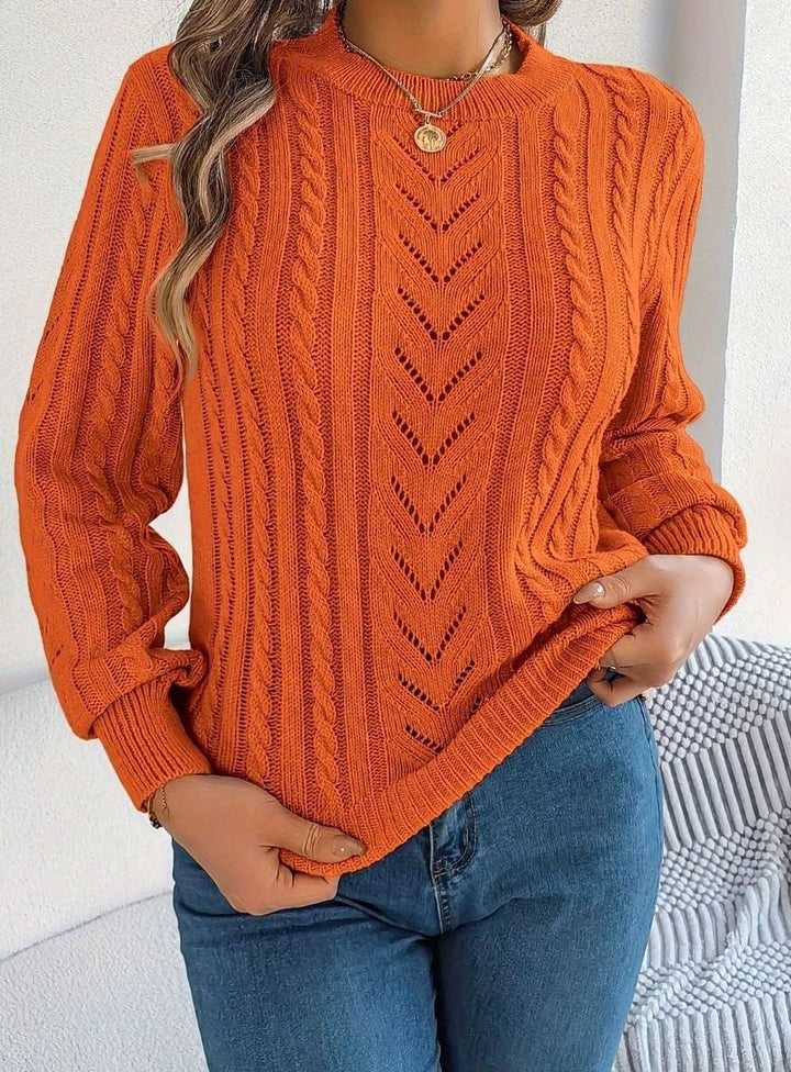 Women's Cable-Knit Openwork Round-Neck Pullover Sweater