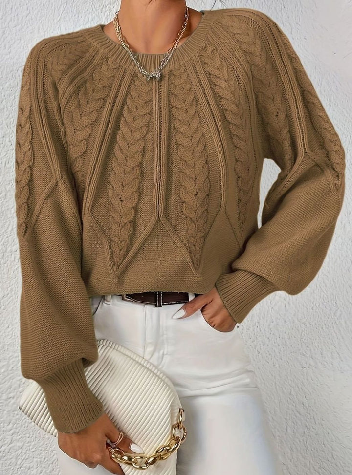 Women's Cable-Knit Raglan-Sleeve Round-Neck Sweater