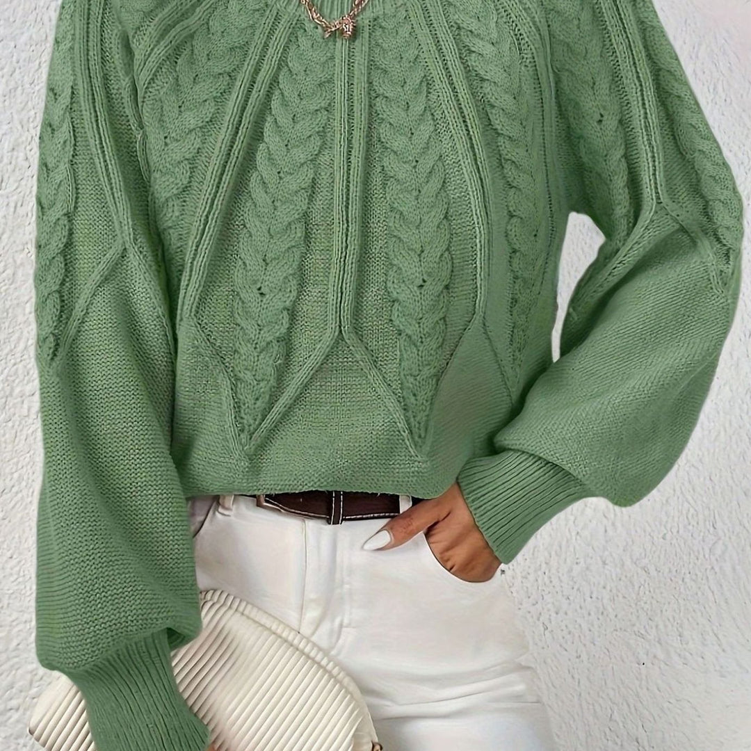 Women's Cable-Knit Raglan-Sleeve Round-Neck Sweater - Matcha