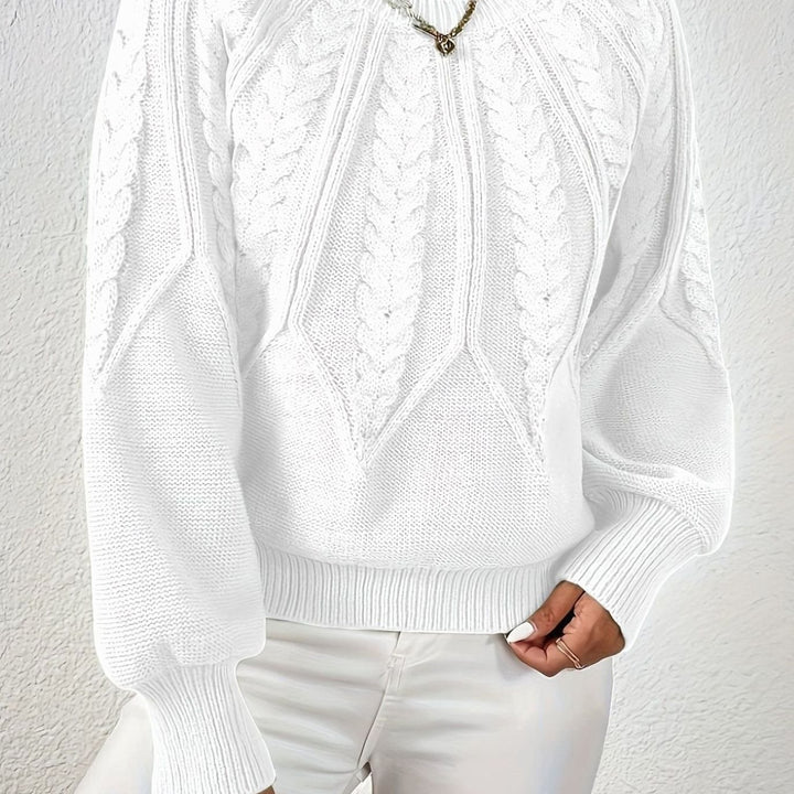 Women's Cable-Knit Raglan-Sleeve Round-Neck Sweater - White