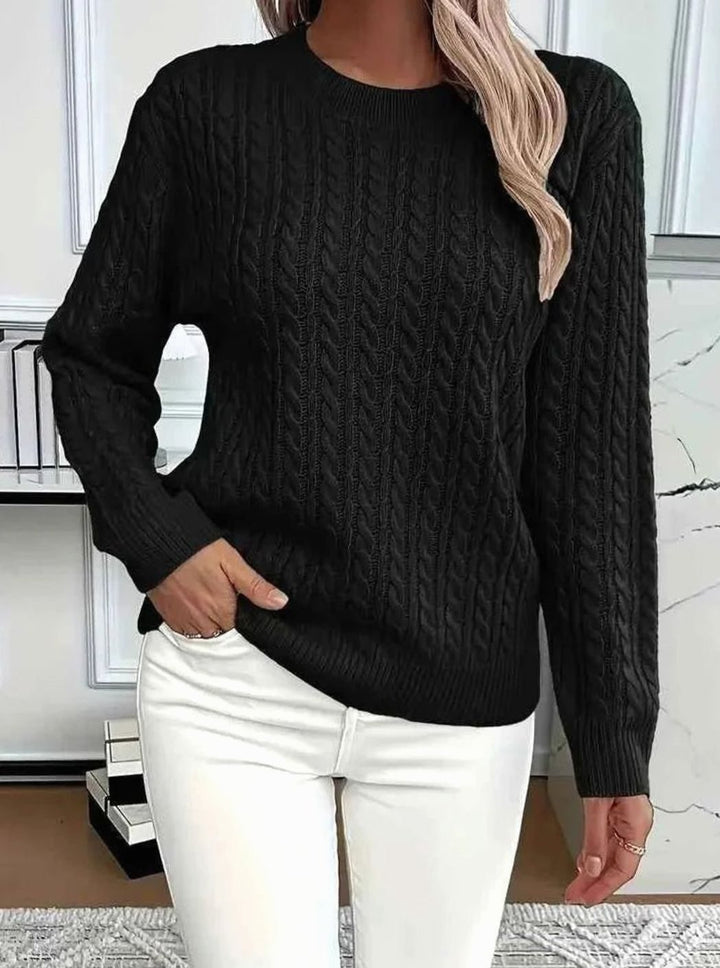 Women's Cable-Knit Relaxed Crewneck Knitwear Sweater - Black