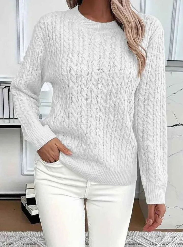 Women's Cable-Knit Relaxed Crewneck Knitwear Sweater - White