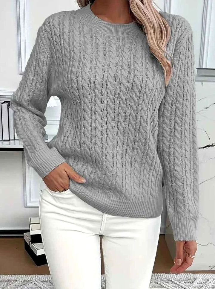 Women's Cable-Knit Relaxed Crewneck Knitwear Sweater - Gray
