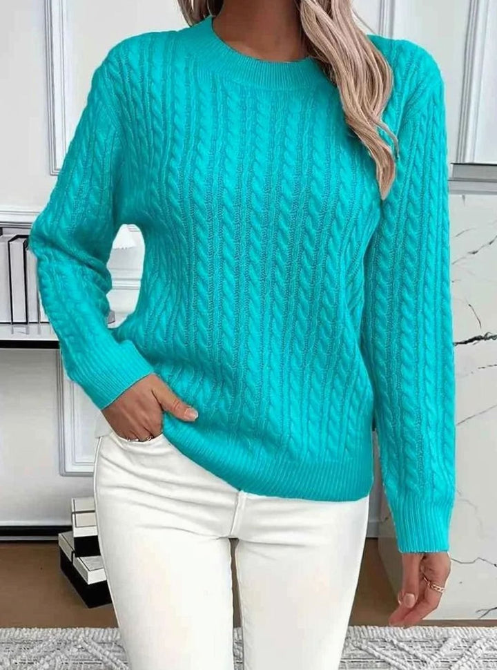 Women's Cable-Knit Relaxed Crewneck Knitwear Sweater - Teal