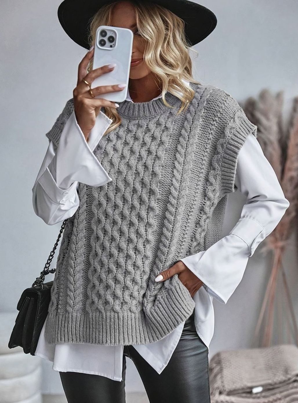 Women's Cable-Knit Relaxed-Fit Mock-Neck Sweater Vest