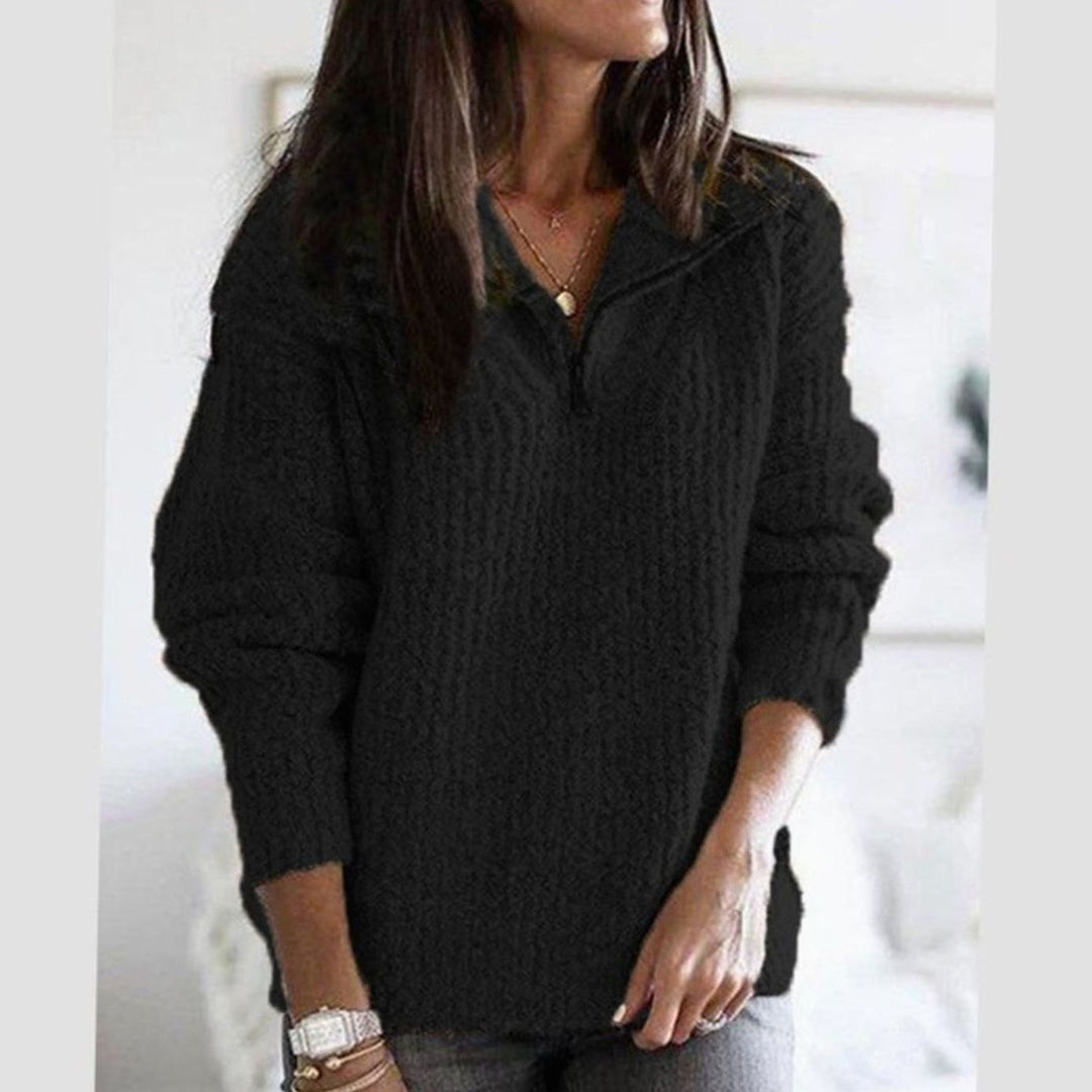 Women's Cable-Knit Ribbed Sweater Collared Quarter-Zip Pullover