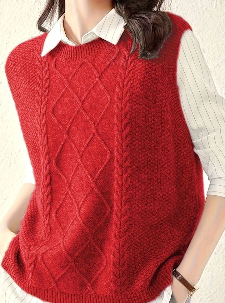 Women's Cable-Knit Round-Neck Sleeveless Sweater Vest