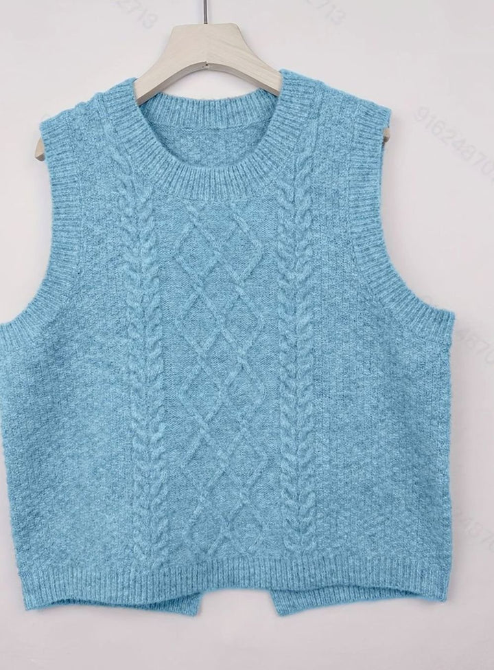 Women's Cable-Knit Round-Neck Sleeveless Sweater Vest