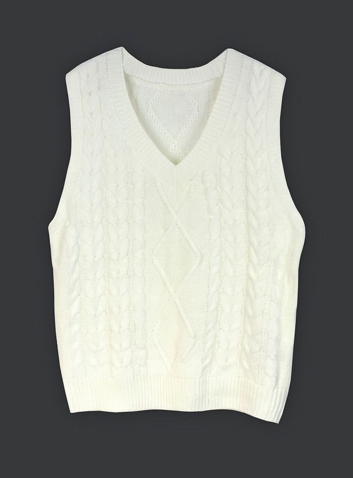 Women's Cable-Knit V-Neck Sweater Vest Relaxed Layering Pullover