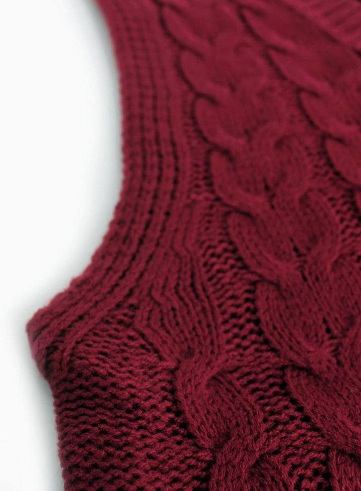 Women's Cable-Knit V-Neck Sweater Vest Relaxed Layering Pullover