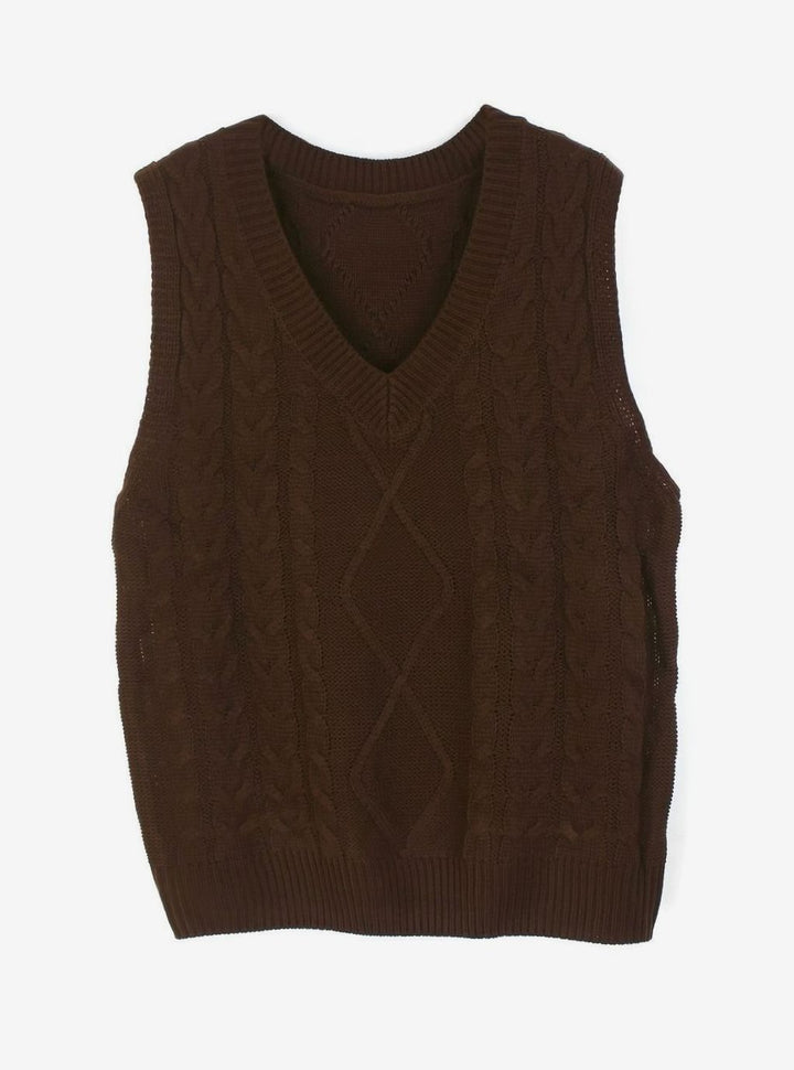 Women's Cable-Knit V-Neck Sweater Vest Relaxed Layering Pullover