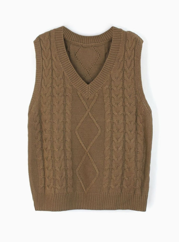 Women's Cable-Knit V-Neck Sweater Vest Relaxed Layering Pullover