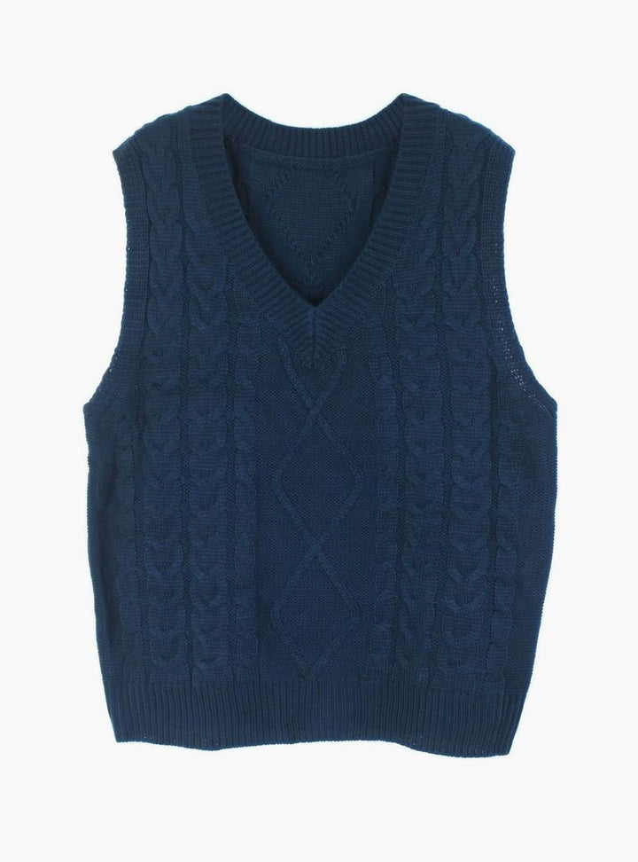 Women's Cable-Knit V-Neck Sweater Vest Relaxed Layering Pullover