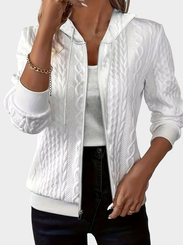 Women's Cable-Knit Zip-Up Hooded Jacket Sweater - White