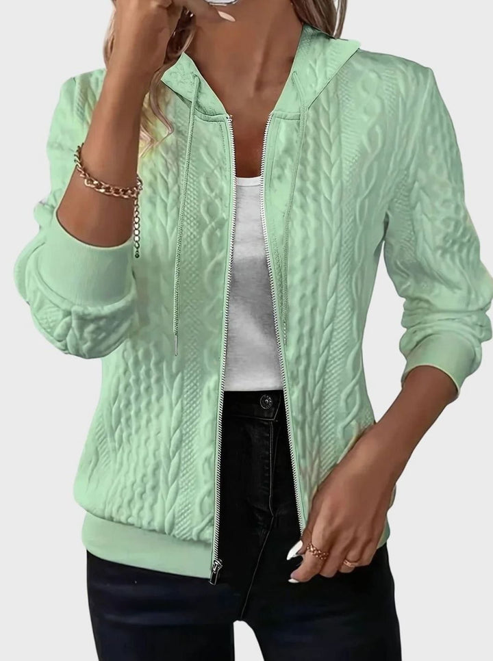 Women's Cable-Knit Zip-Up Hooded Jacket Sweater - Green