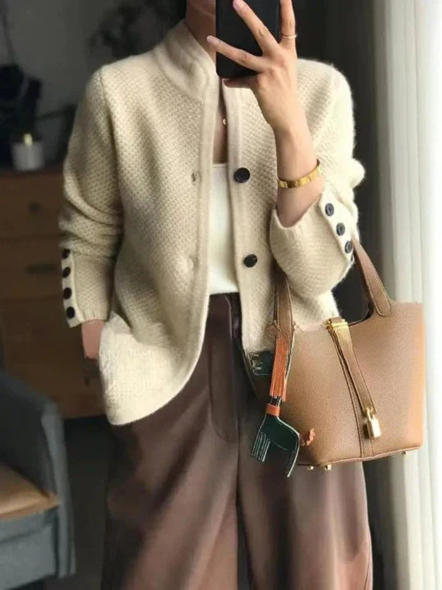 Women's Cashmere Knit Button-Front Cardigan Sweater - Beige