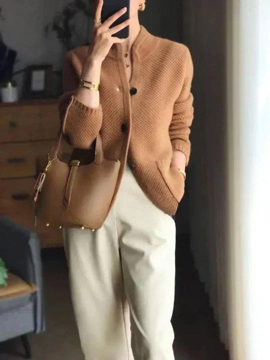 Women's Cashmere Knit Button-Front Cardigan Sweater - Brown