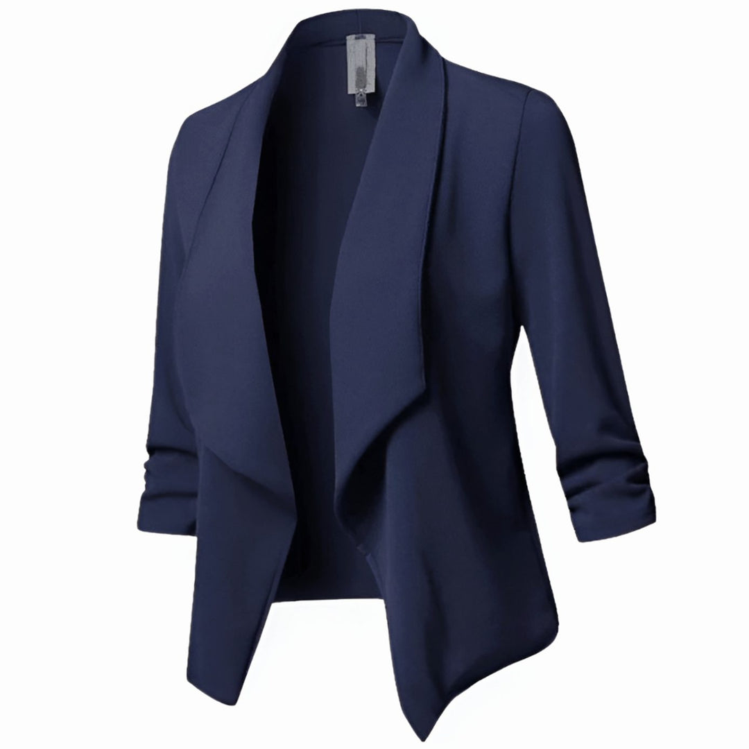 Women's Casual Open-Front 3/4 Sleeve Shawl Collar Office Blazer - Blue