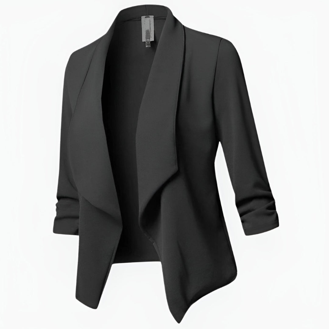 Women's Casual Open-Front 3/4 Sleeve Shawl Collar Office Blazer - Black