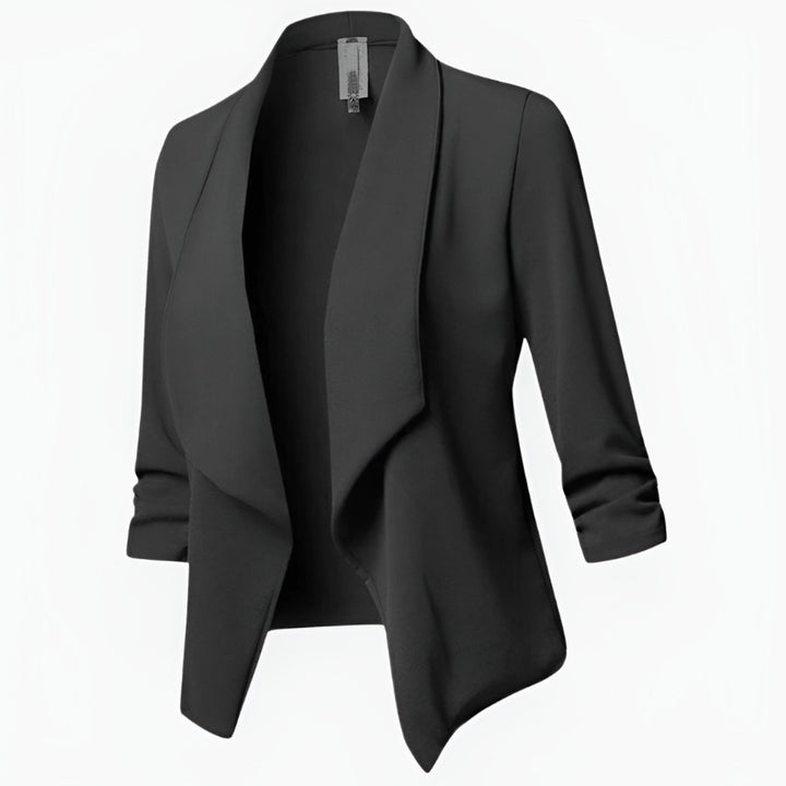 Women's Casual Open-Front 3/4 Sleeve Shawl Collar Office Blazer - Black